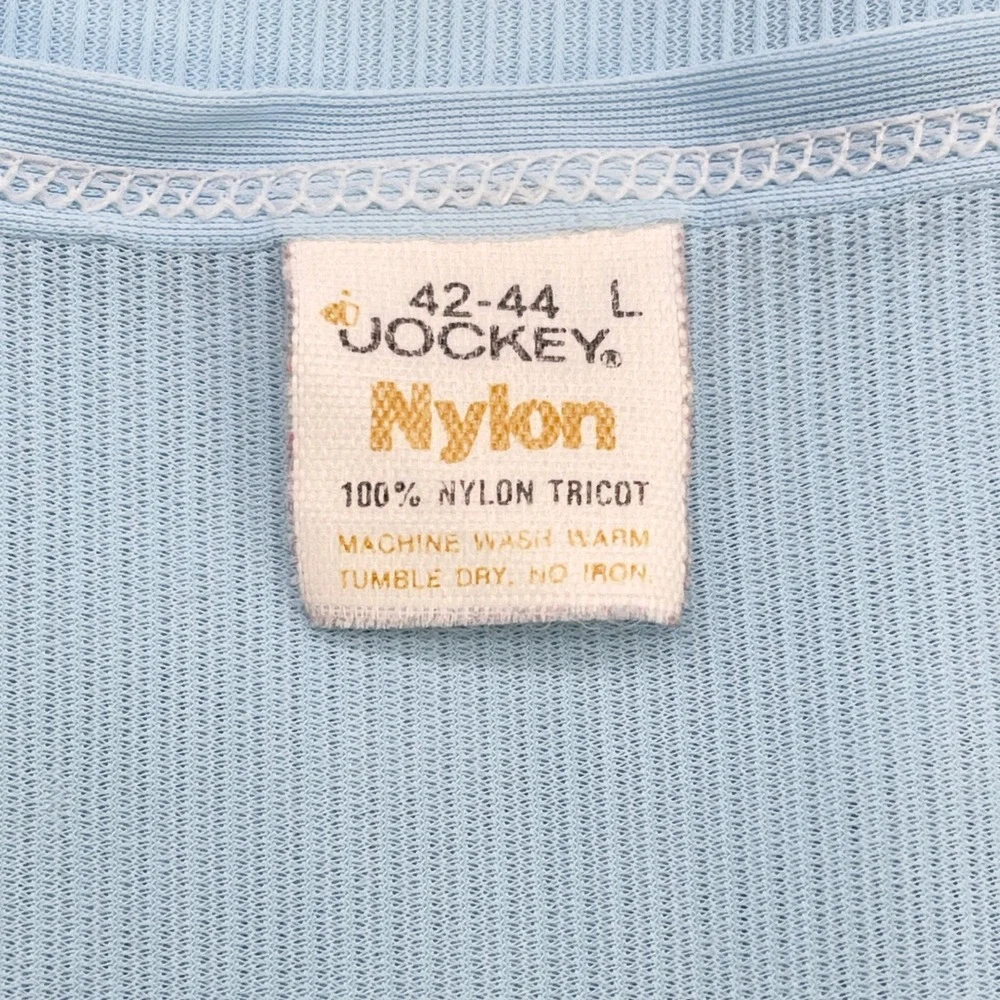 Vintage Jockey Tank Top Mens L Blue Nylon Tricot Ribbed Undershirt Minimalist